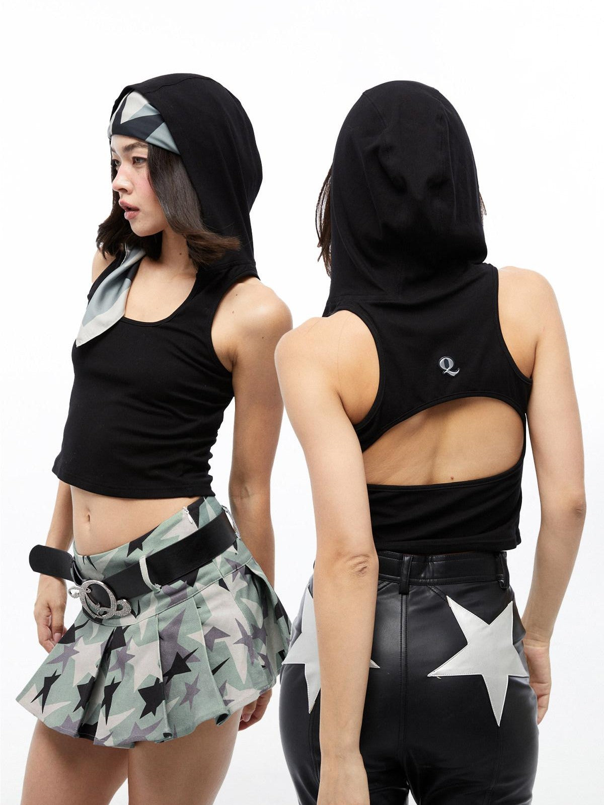 QUORRA S CHORD Black Hooded Back Cutout Deconstructed Women&