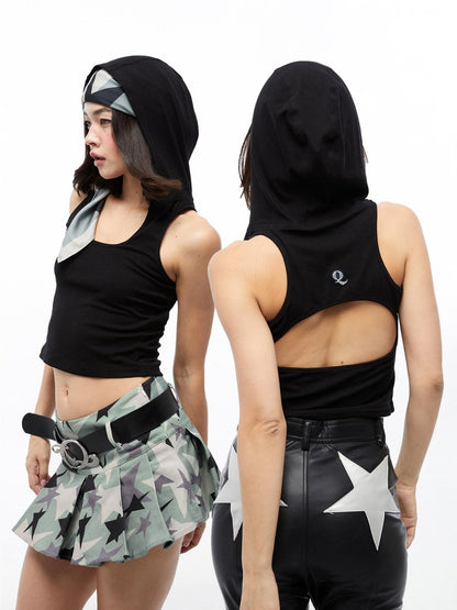 QUORRA S CHORD Black Hooded Back Cutout Deconstructed Women&