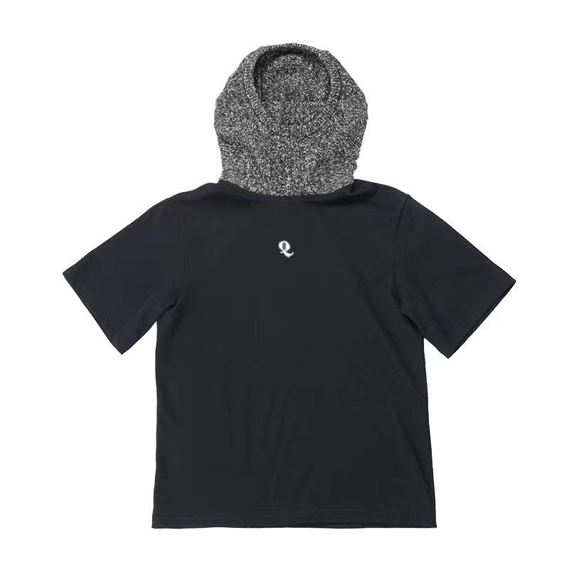 QUORRA_S_CHORD_Black_Patchwork_Chunky_Knit_Hooded_Logo_Women&