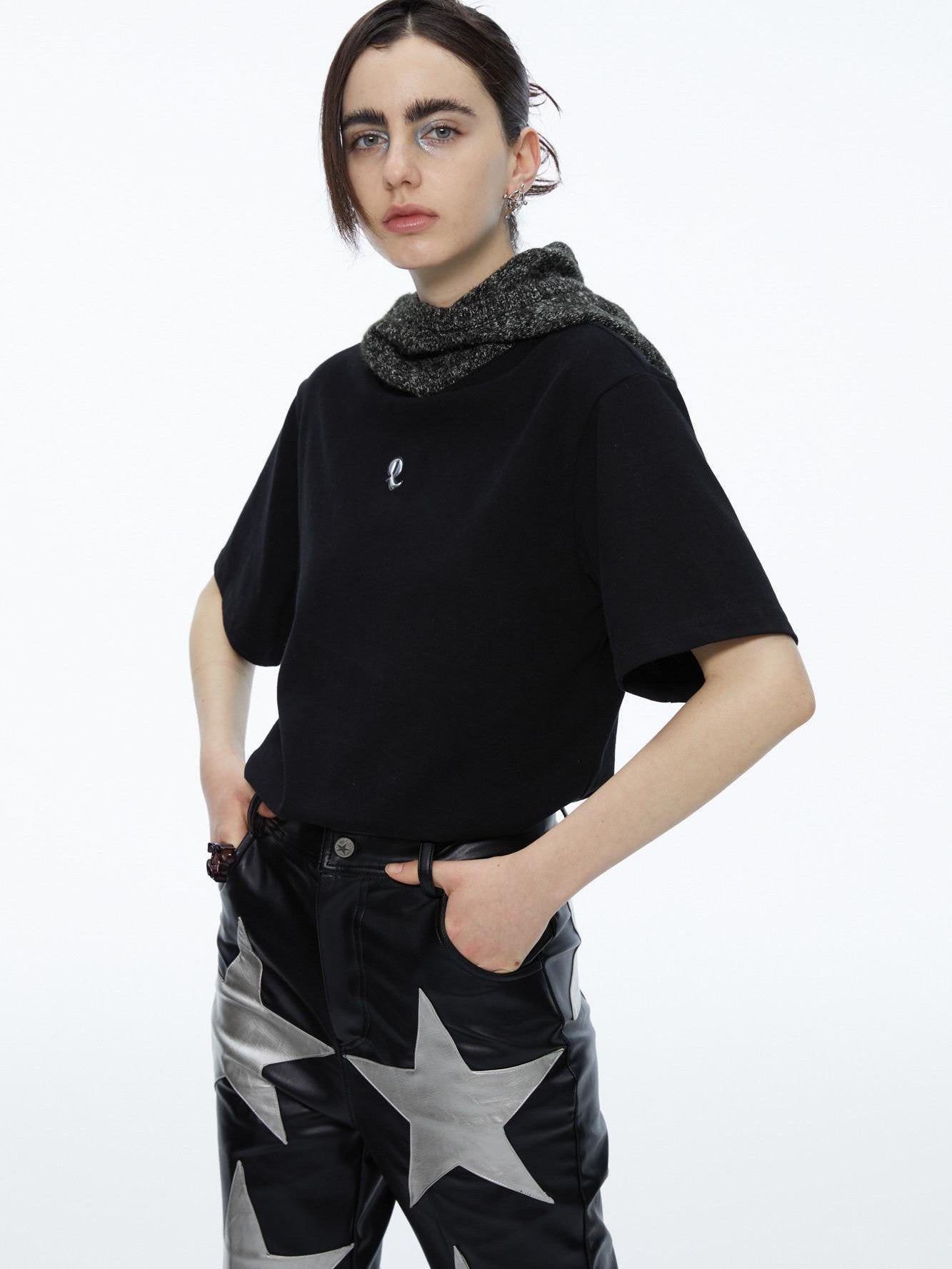 QUORRA S CHORD Black Patchwork Chunky Knit Hooded Logo Women&