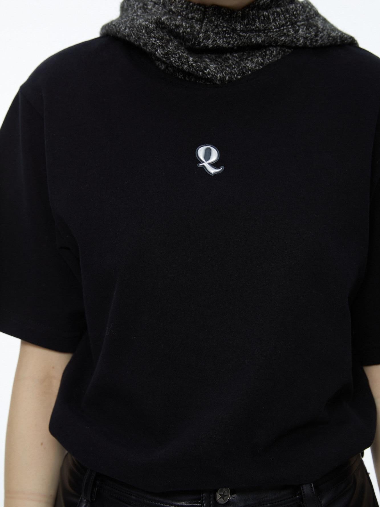 QUORRA S CHORD Black Patchwork Chunky Knit Hooded Logo Women&