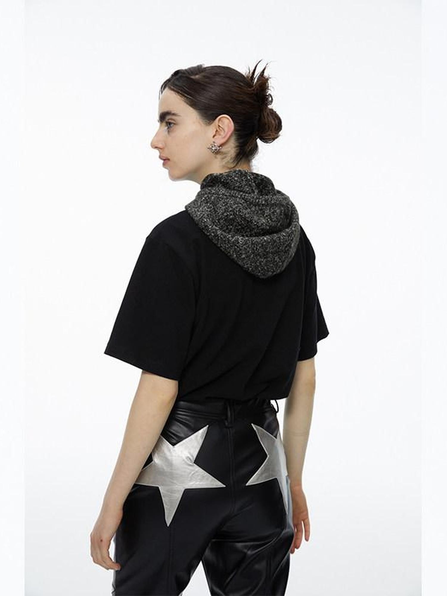 QUORRA S CHORD Black Patchwork Chunky Knit Hooded Logo Women&