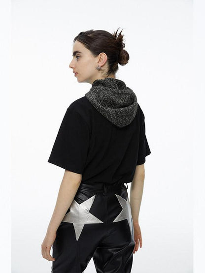 QUORRA S CHORD Black Patchwork Chunky Knit Hooded Logo Women&