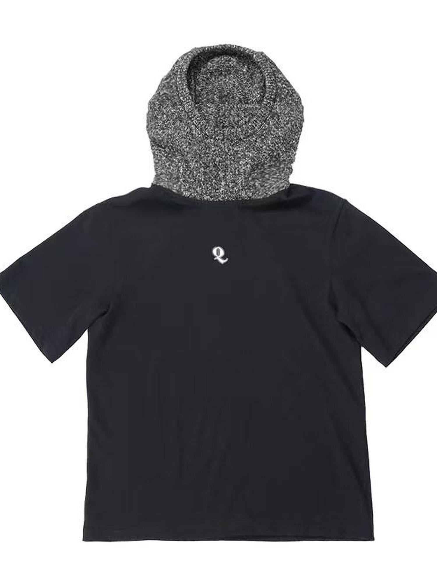 QUORRA S CHORD Black Patchwork Chunky Knit Hooded Logo Women&