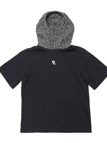 QUORRA S CHORD Black Patchwork Chunky Knit Hooded Logo Women&