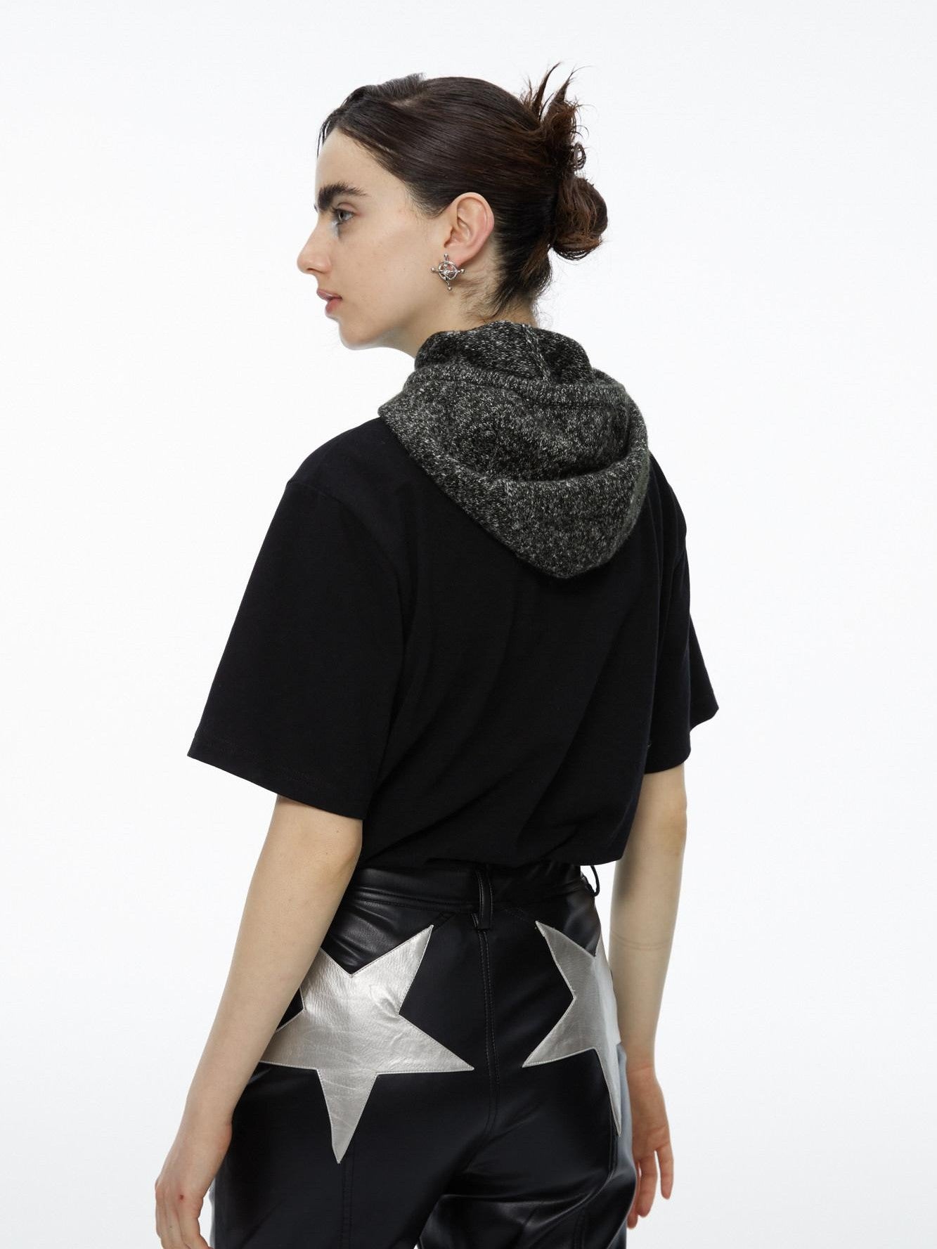 QUORRA S CHORD Black Patchwork Chunky Knit Hooded Logo Women&