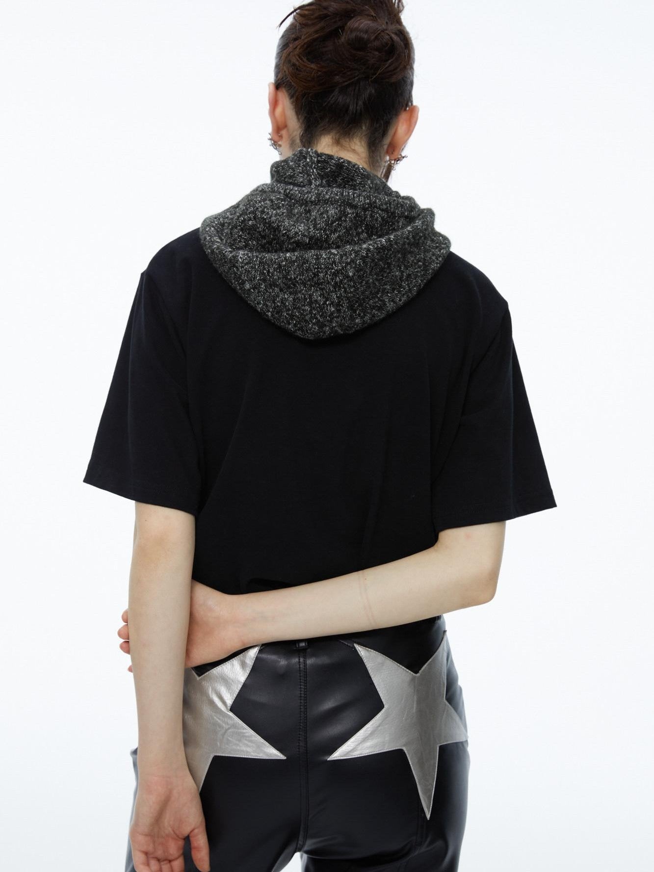QUORRA S CHORD Black Patchwork Chunky Knit Hooded Logo Women&