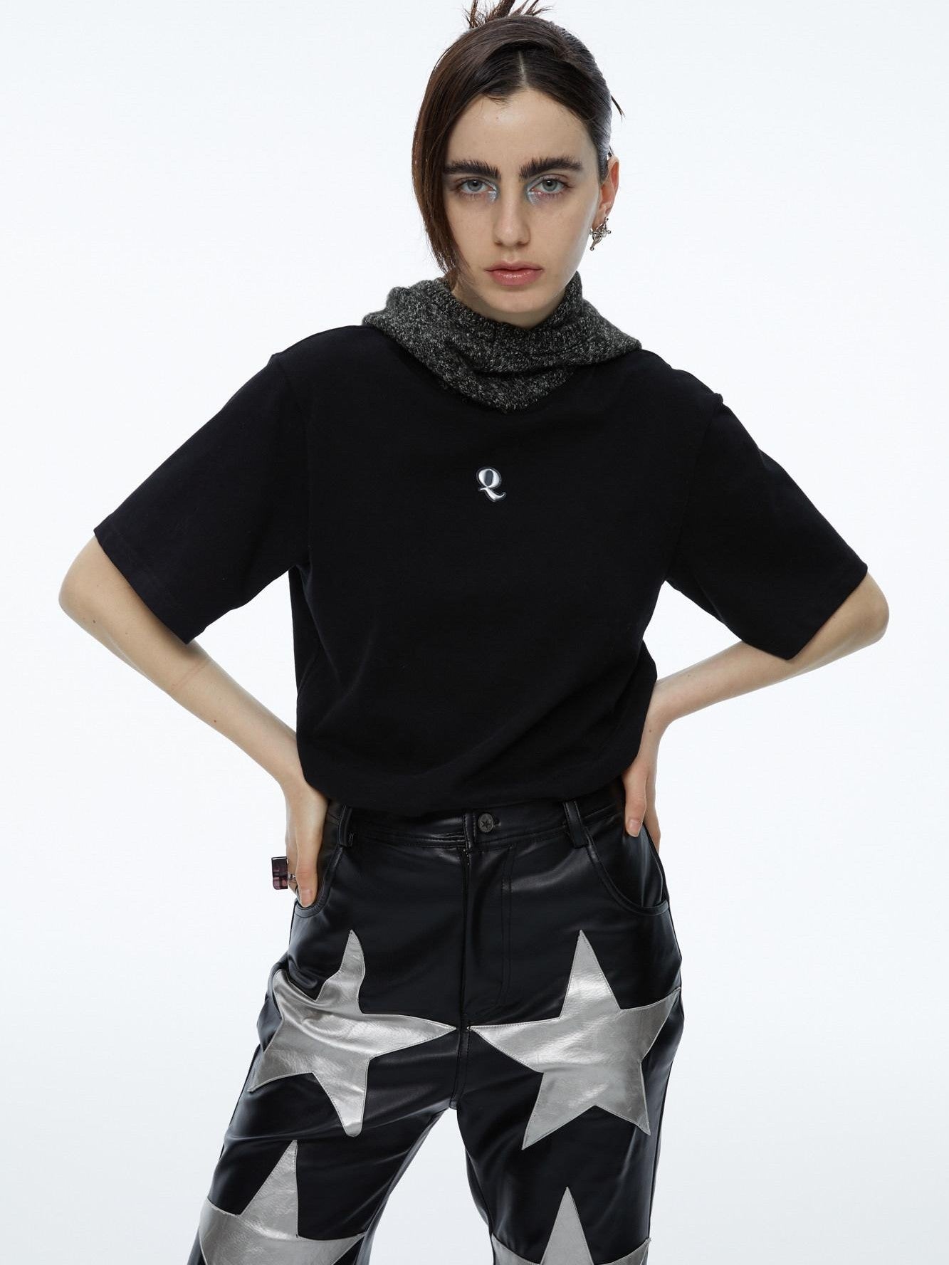 QUORRA S CHORD Black Patchwork Chunky Knit Hooded Logo Women&