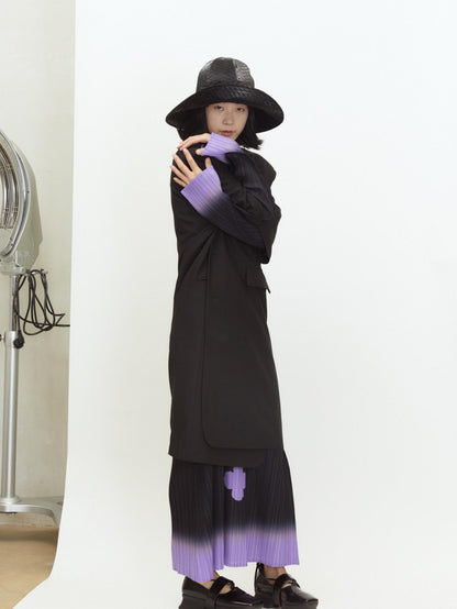 QUORRA S CHORD Black Purple Gradient Pleated A Line Plum Blossom Print Women&