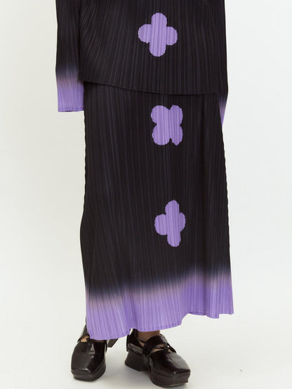QUORRA S CHORD Black Purple Gradient Pleated A Line Plum Blossom Print Women&