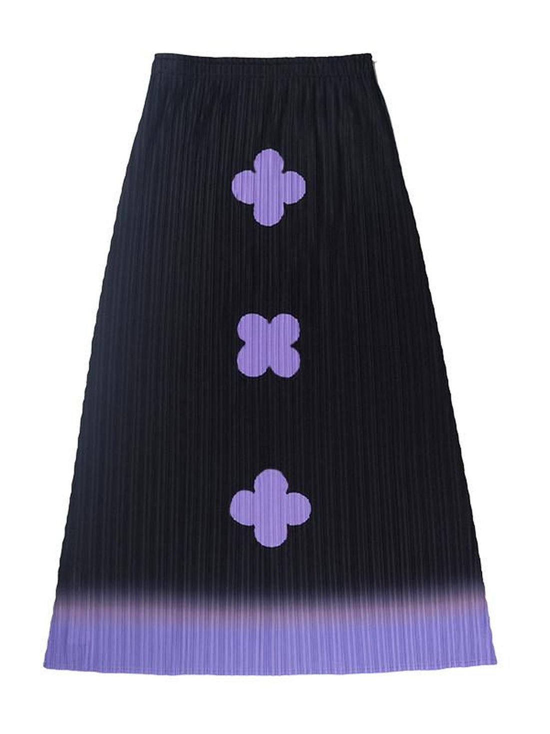 QUORRA S CHORD Black Purple Gradient Pleated A Line Plum Blossom Print Women&