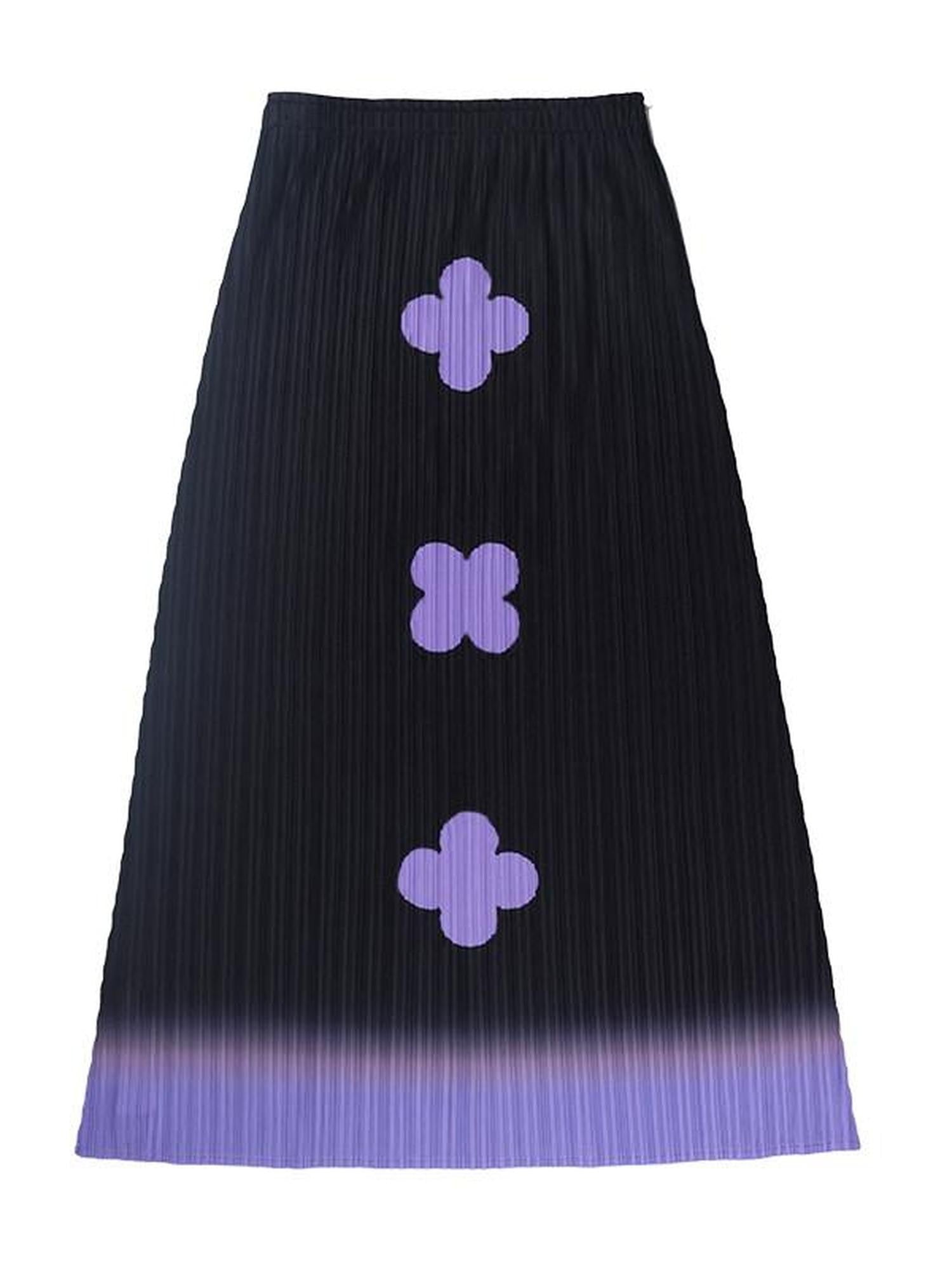 QUORRA S CHORD Black Purple Gradient Pleated A Line Plum Blossom Print Women&