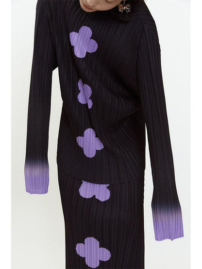 QUORRA S CHORD Black Purple Gradient Ruched Plum Blossom Print Women&