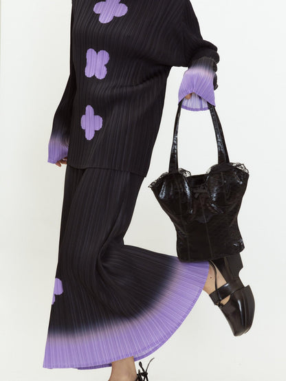 QUORRA S CHORD Black Purple Gradient Ruched Plum Blossom Print Women&