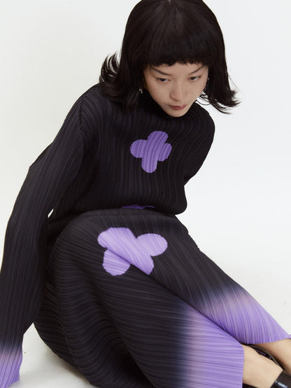 QUORRA S CHORD Black Purple Gradient Ruched Plum Blossom Print Women&