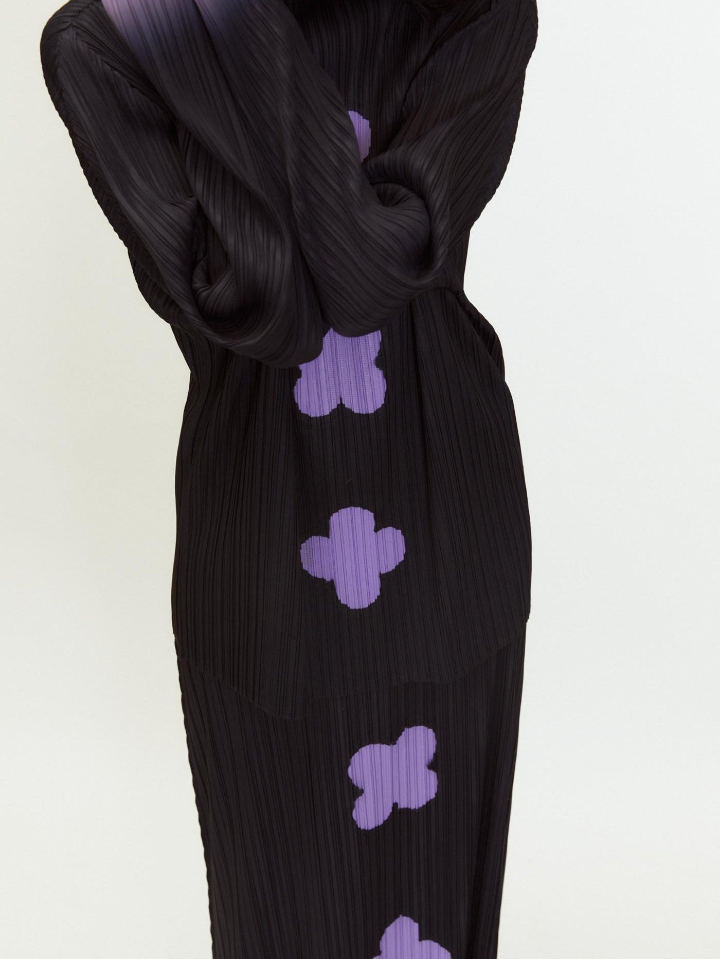 QUORRA S CHORD Black Purple Gradient Ruched Plum Blossom Print Women&