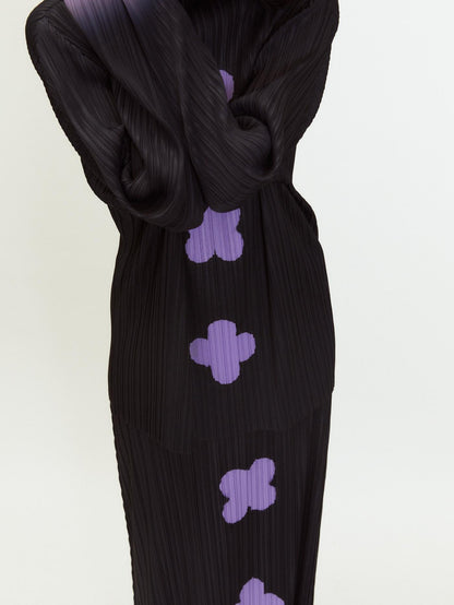 QUORRA S CHORD Black Purple Gradient Ruched Plum Blossom Print Women&