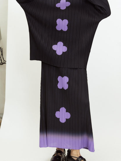 QUORRA S CHORD Black Purple Gradient Ruched Plum Blossom Print Women&
