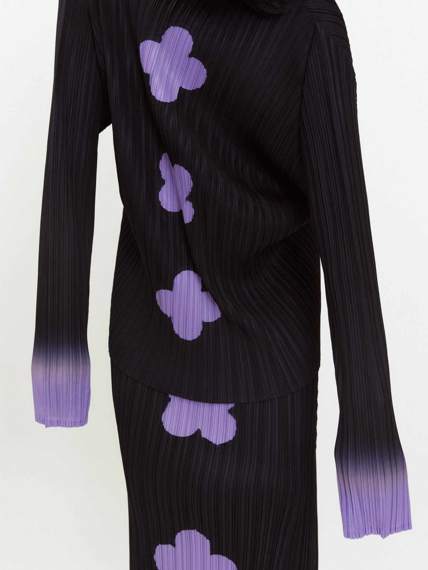 QUORRA S CHORD Black Purple Gradient Ruched Plum Blossom Print Women&