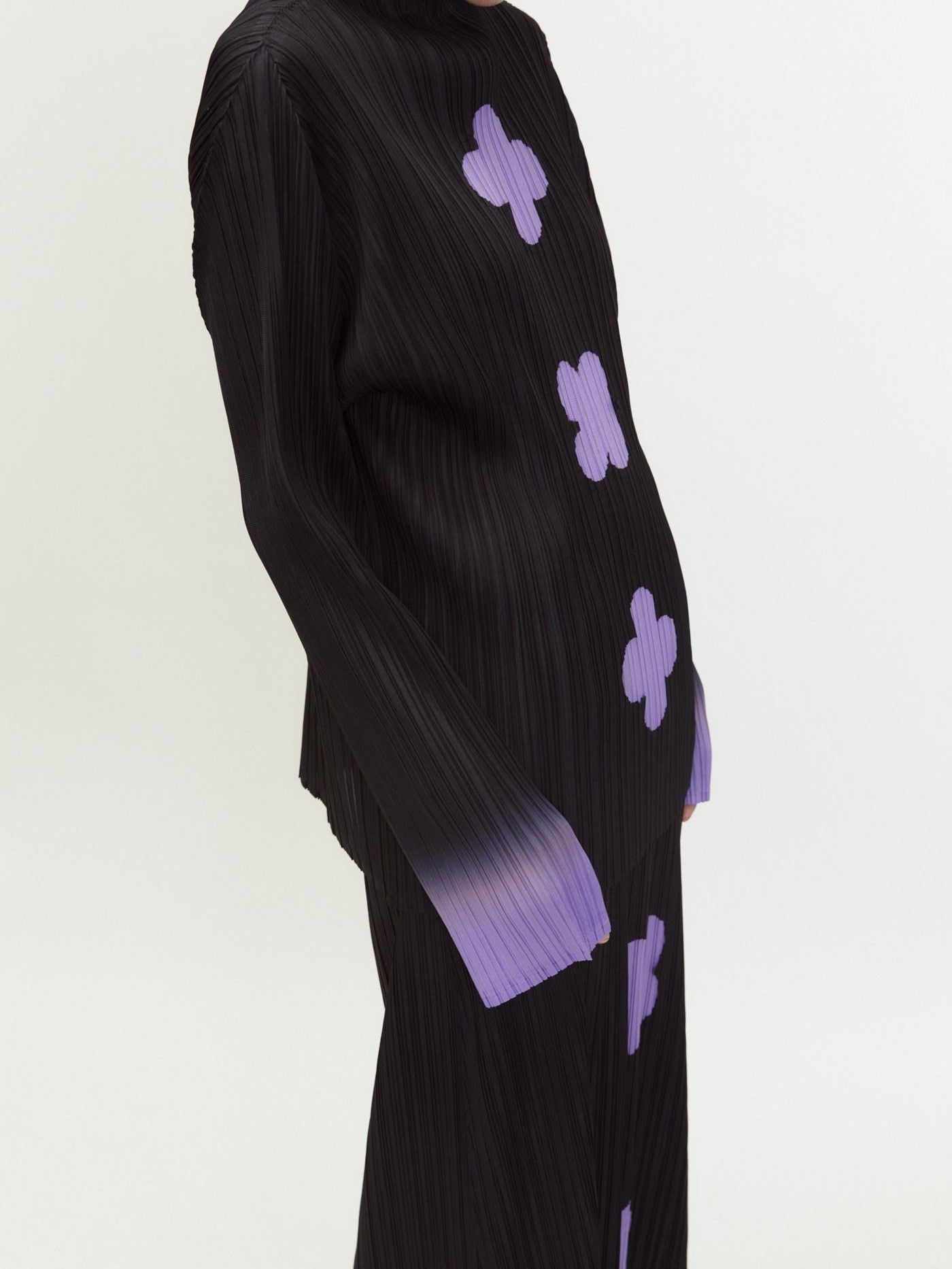 QUORRA S CHORD Black Purple Gradient Ruched Plum Blossom Print Women&