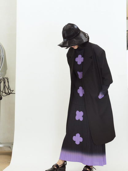 QUORRA S CHORD Black Purple Gradient Ruched Plum Blossom Print Women&