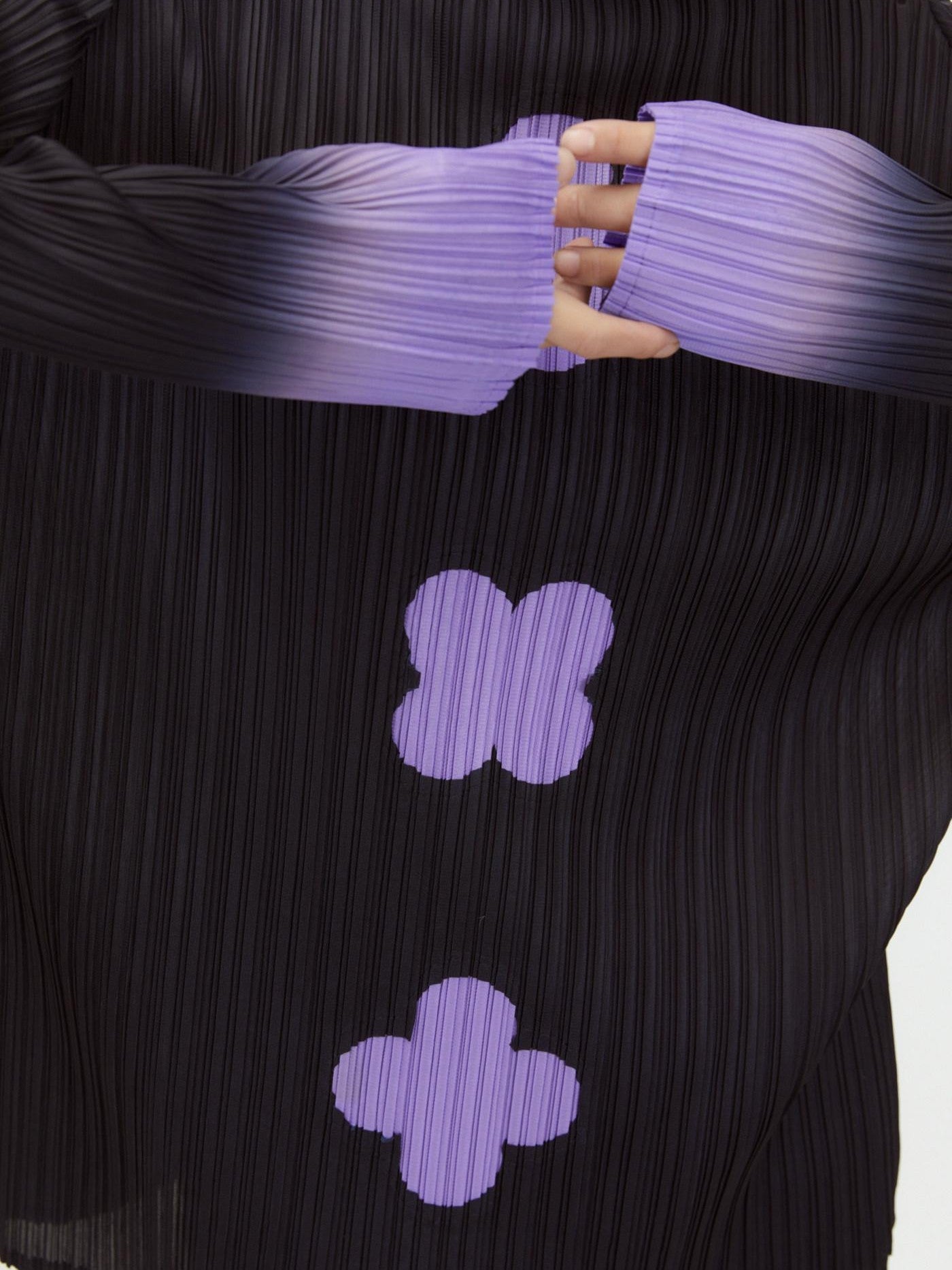 QUORRA S CHORD Black Purple Gradient Ruched Plum Blossom Print Women&