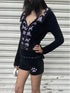 QUORRA S CHORD Black Purple Jacquard Cat Motif Large Lapel Women&