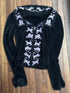 QUORRA S CHORD Black Purple Jacquard Cat Motif Large Lapel Women&