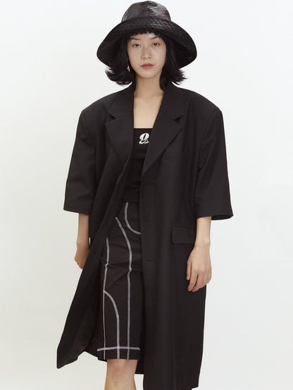 QUORRA S CHORD Black Shoulder Pad Short Sleeve Oversized Casual Women&