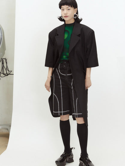 QUORRA S CHORD Black Shoulder Pad Short Sleeve Oversized Casual Women&
