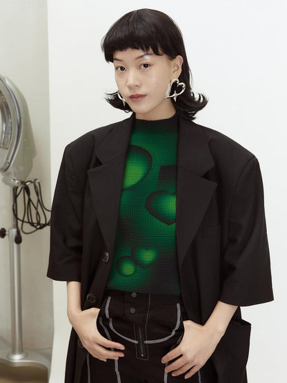 QUORRA S CHORD Black Shoulder Pad Short Sleeve Oversized Casual Women&