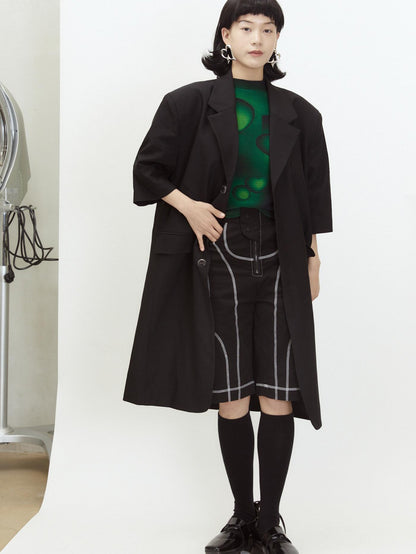 QUORRA S CHORD Black Shoulder Pad Short Sleeve Oversized Casual Women&