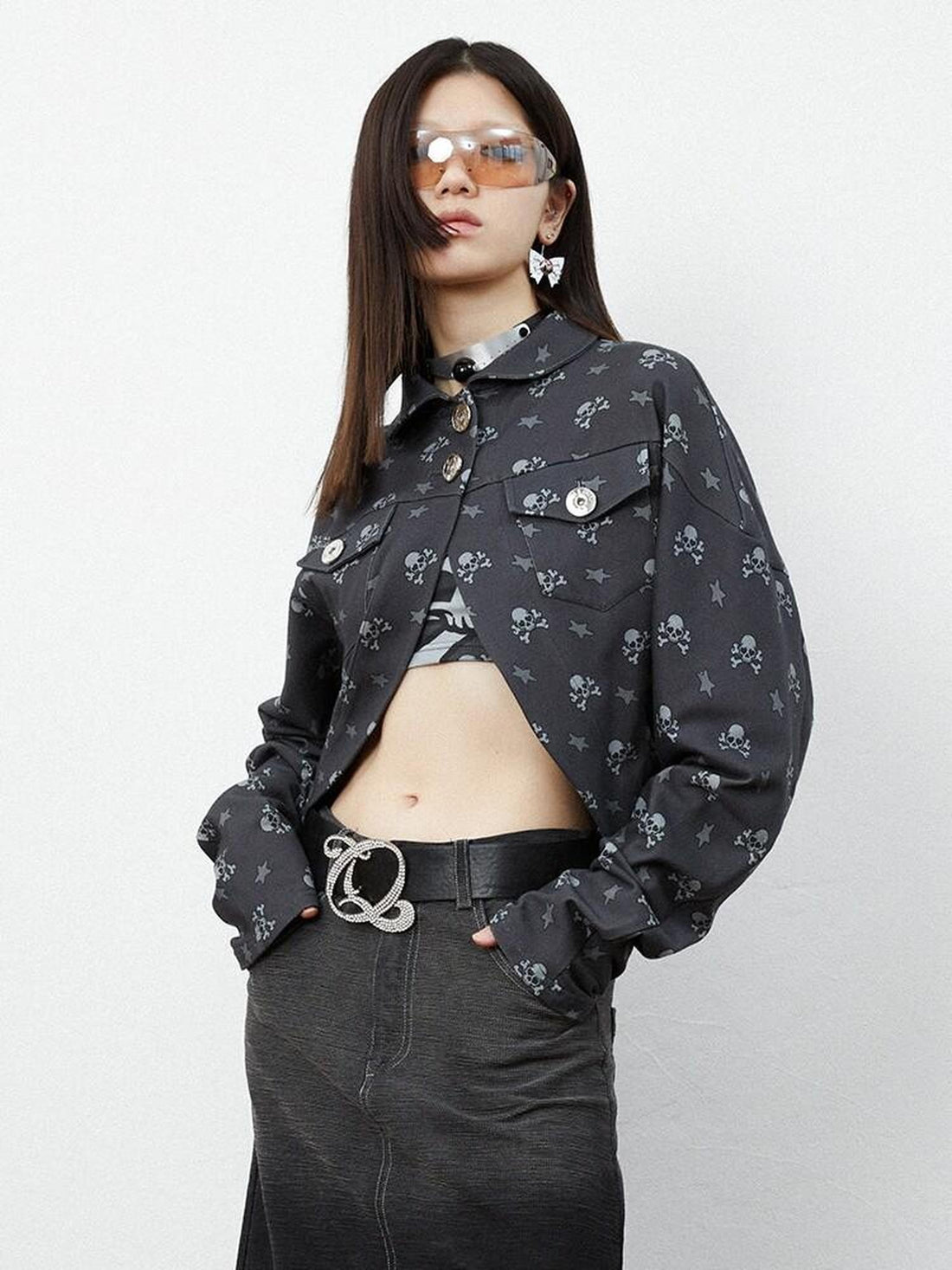 QUORRA S CHORD Black Skull Star Print Gothic Punk Loose Women&