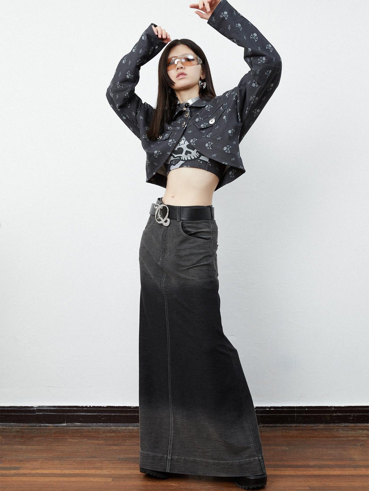 QUORRA S CHORD Black Skull Star Print Gothic Punk Loose Women&
