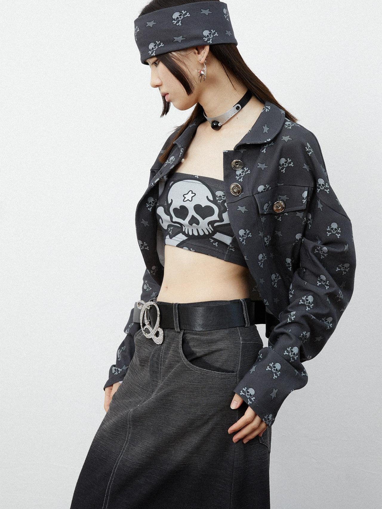 QUORRA S CHORD Black Skull Star Print Gothic Punk Loose Women&