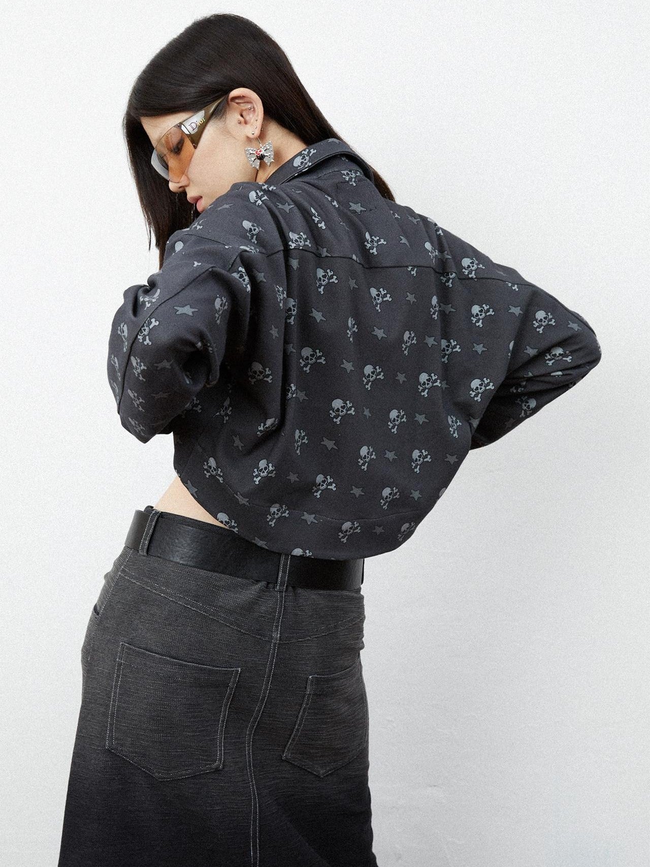 QUORRA S CHORD Black Skull Star Print Gothic Punk Loose Women&