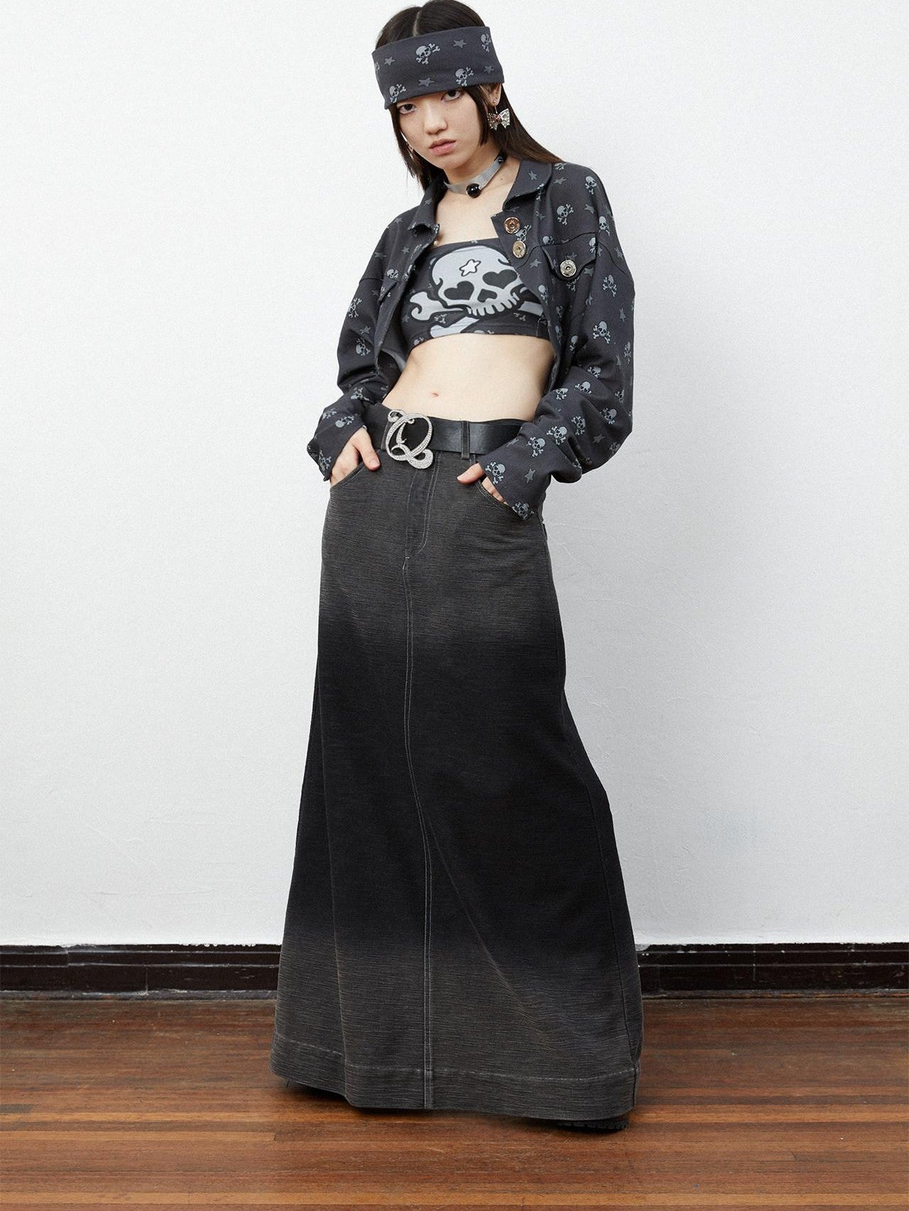 QUORRA S CHORD Black Skull Star Print Gothic Punk Loose Women&