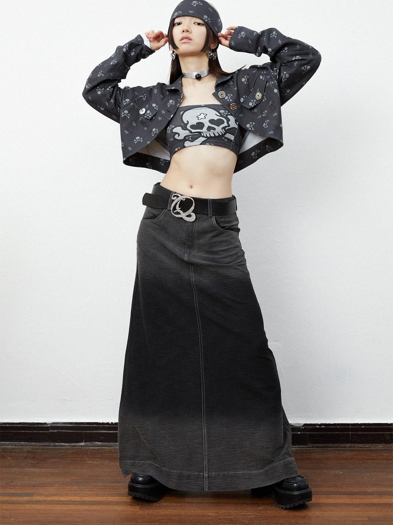 QUORRA S CHORD Black Skull Star Print Gothic Punk Loose Women&