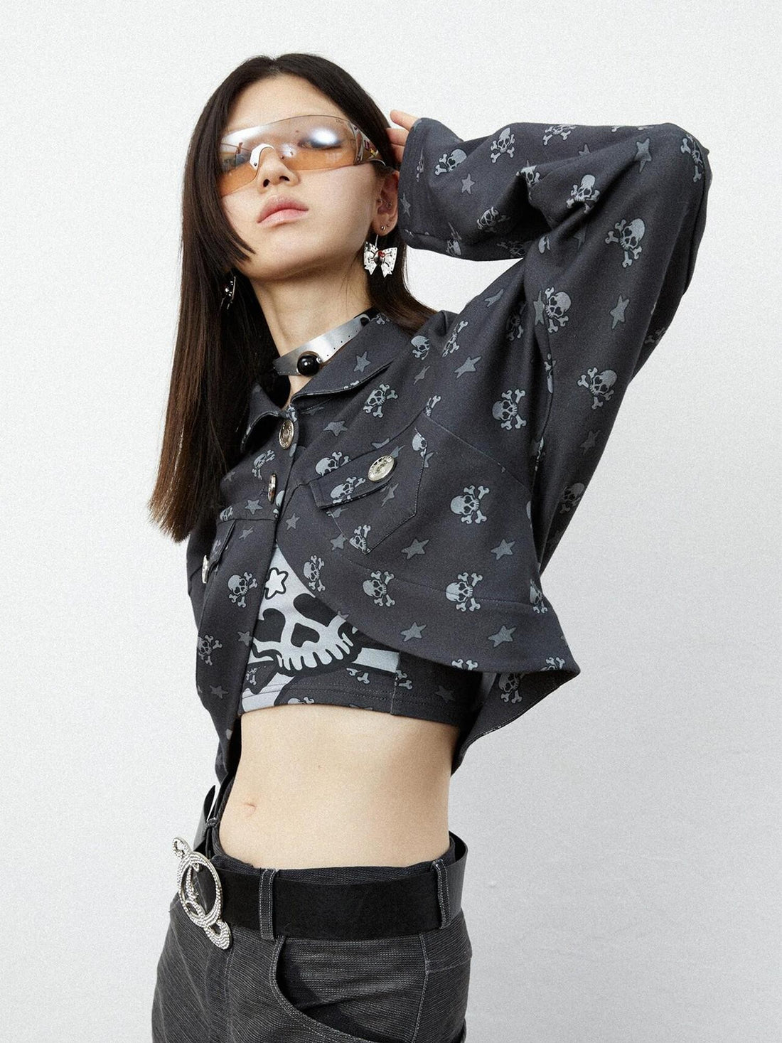 QUORRA S CHORD Black Skull Star Print Gothic Punk Loose Women&