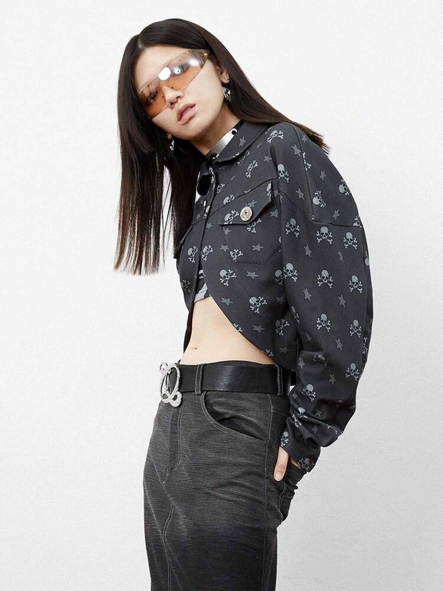 QUORRA S CHORD Black Skull Star Print Gothic Punk Loose Women&