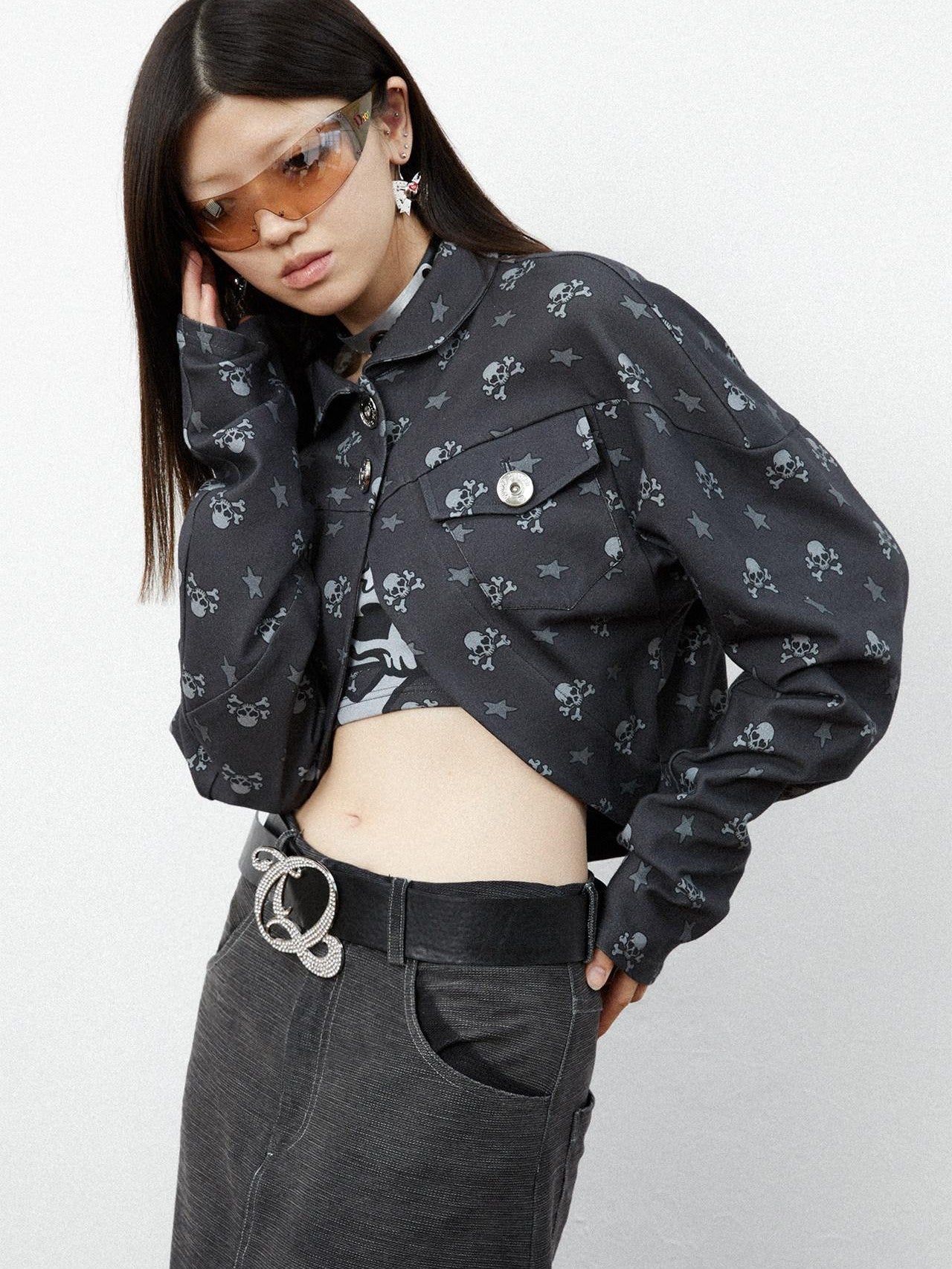 QUORRA S CHORD Black Skull Star Print Gothic Punk Loose Women&
