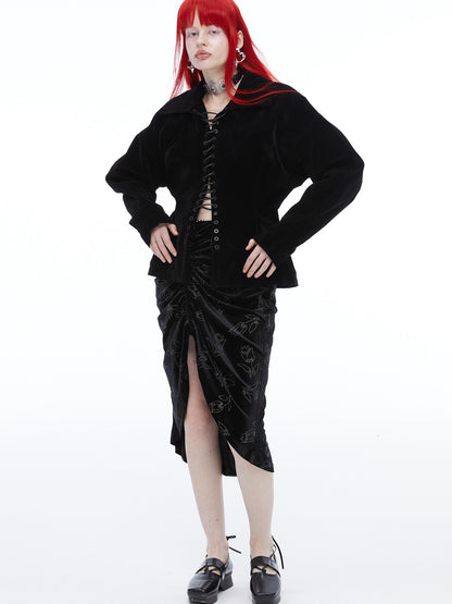 QUORRA S CHORD Black Velvet Drawstring Waist Cinch Women&