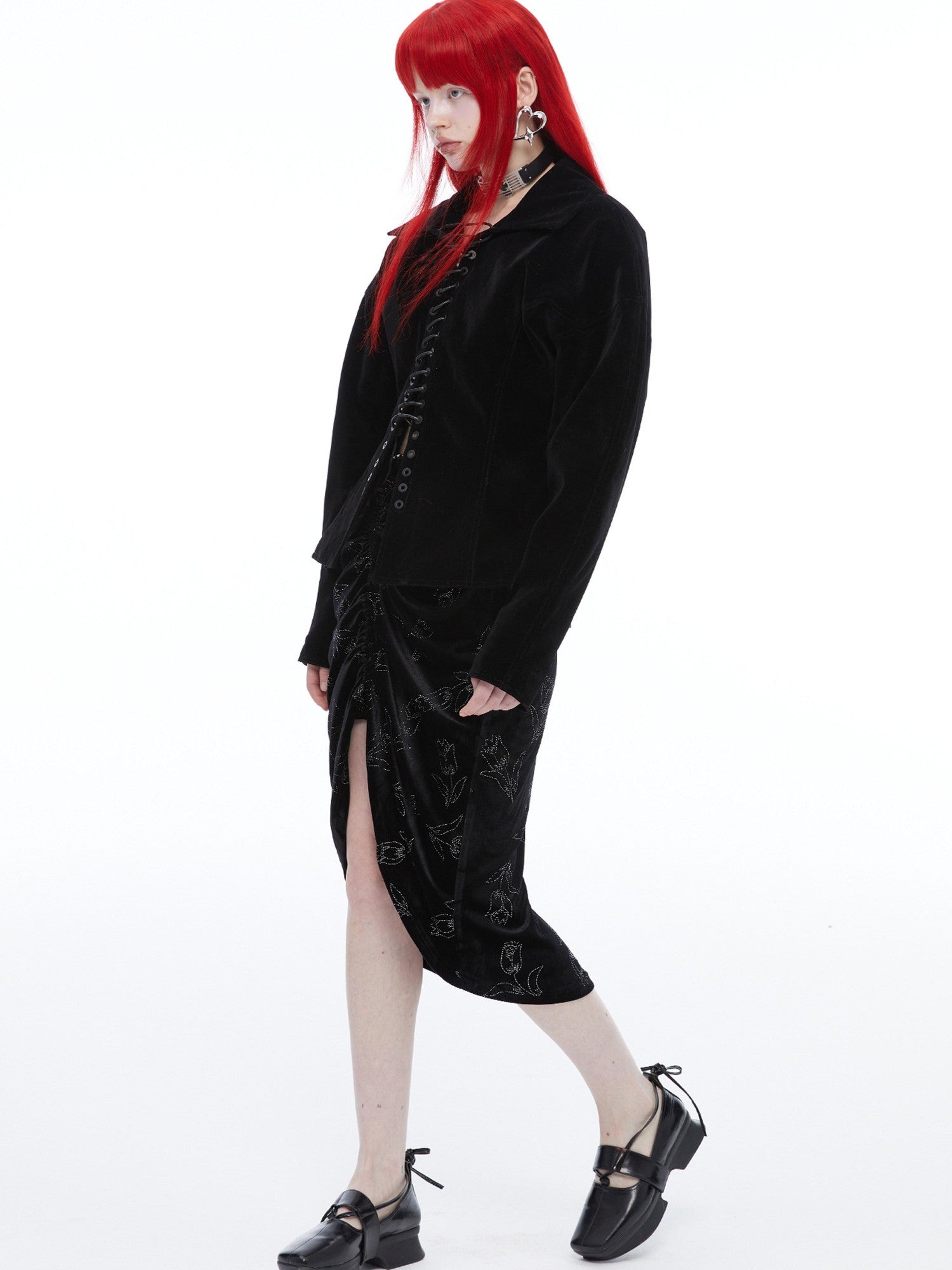 QUORRA S CHORD Black Velvet Drawstring Waist Cinch Women&