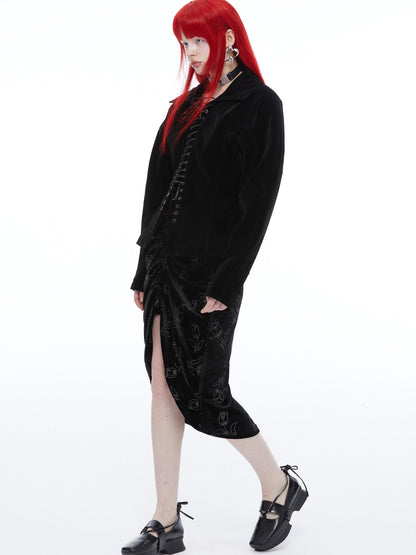 QUORRA S CHORD Black Velvet Drawstring Waist Cinch Women&