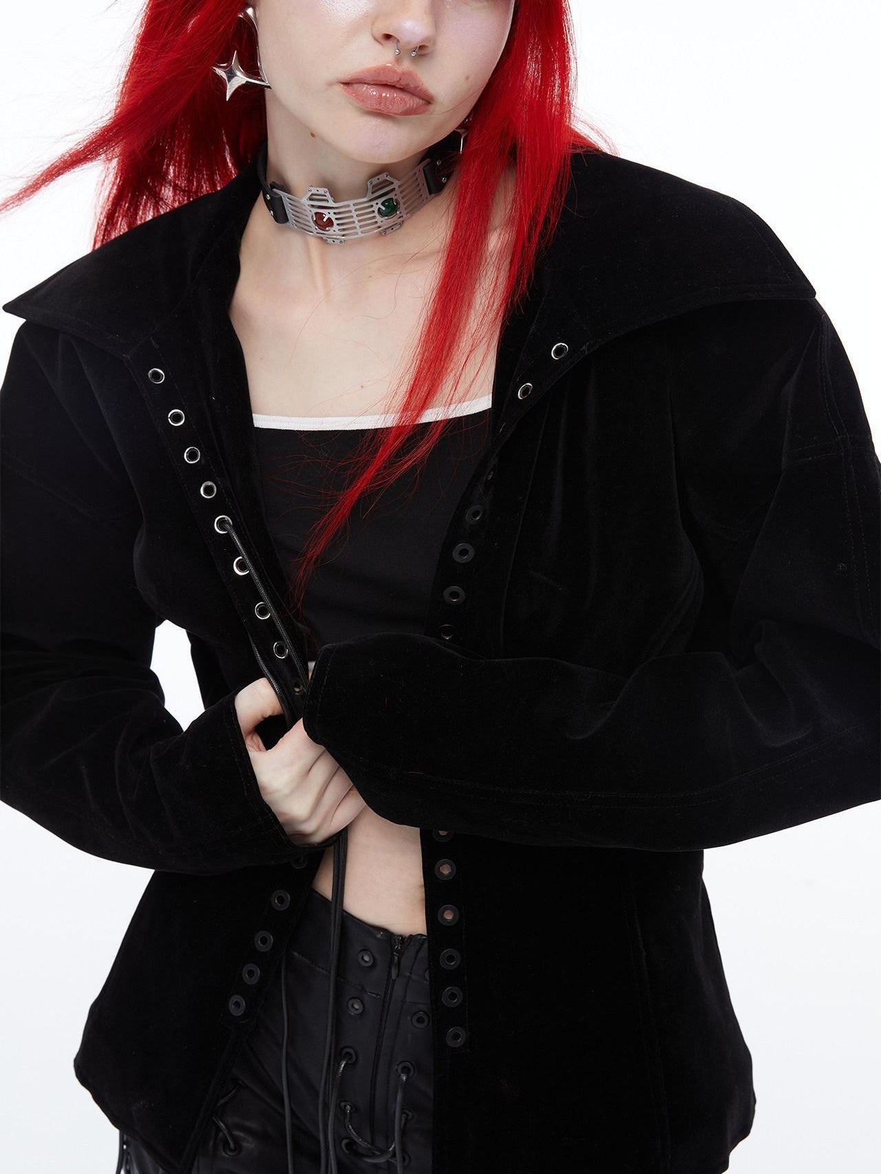 QUORRA S CHORD Black Velvet Drawstring Waist Cinch Women&
