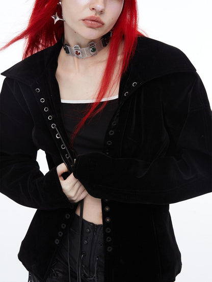 QUORRA S CHORD Black Velvet Drawstring Waist Cinch Women&