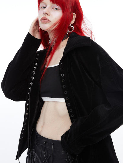 QUORRA S CHORD Black Velvet Drawstring Waist Cinch Women&