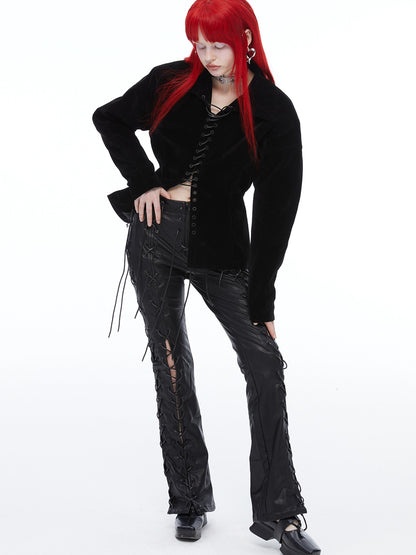 QUORRA S CHORD Black Velvet Drawstring Waist Cinch Women&