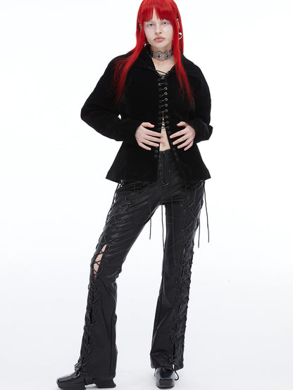 QUORRA S CHORD Black Velvet Drawstring Waist Cinch Women&