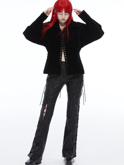 QUORRA S CHORD Black Velvet Drawstring Waist Cinch Women&